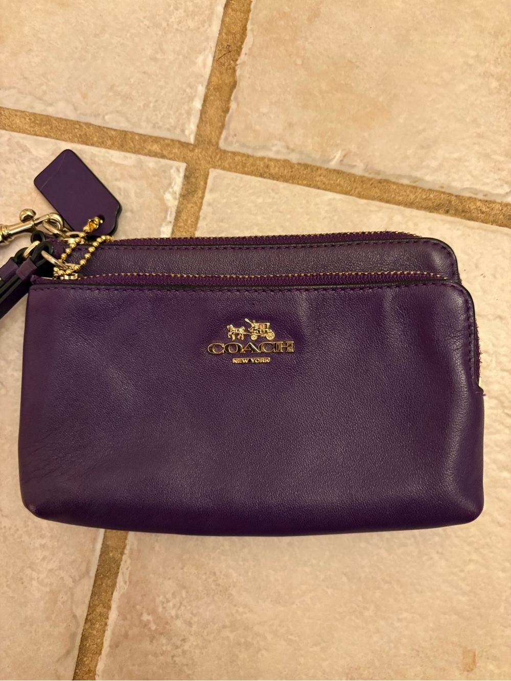 COACH Madison Double Zip Leather Wristlet Purple Violet 51928 Like New